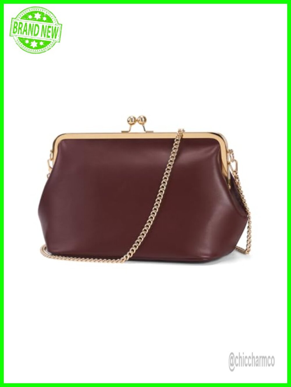 Kiss Lock Crossbody Bag PU Leather Medium Handbag Messenger Purse
